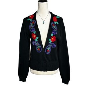 Heirlooms‎ Classics Embroidered Floral Paisley Cropped Cardigan | Statement Knit